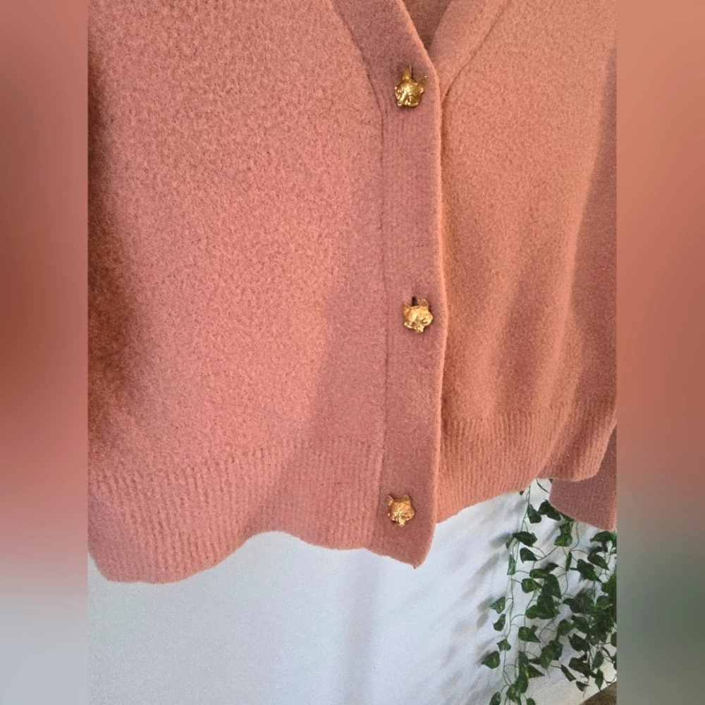 Zara blush pink Cardigan fox buttons - Picture 3 of 5